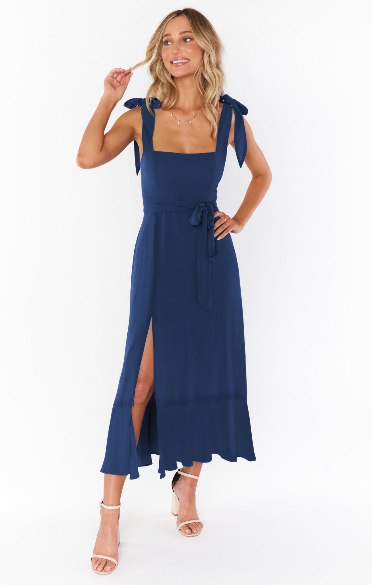 Robe Bretelles Fente Lacets