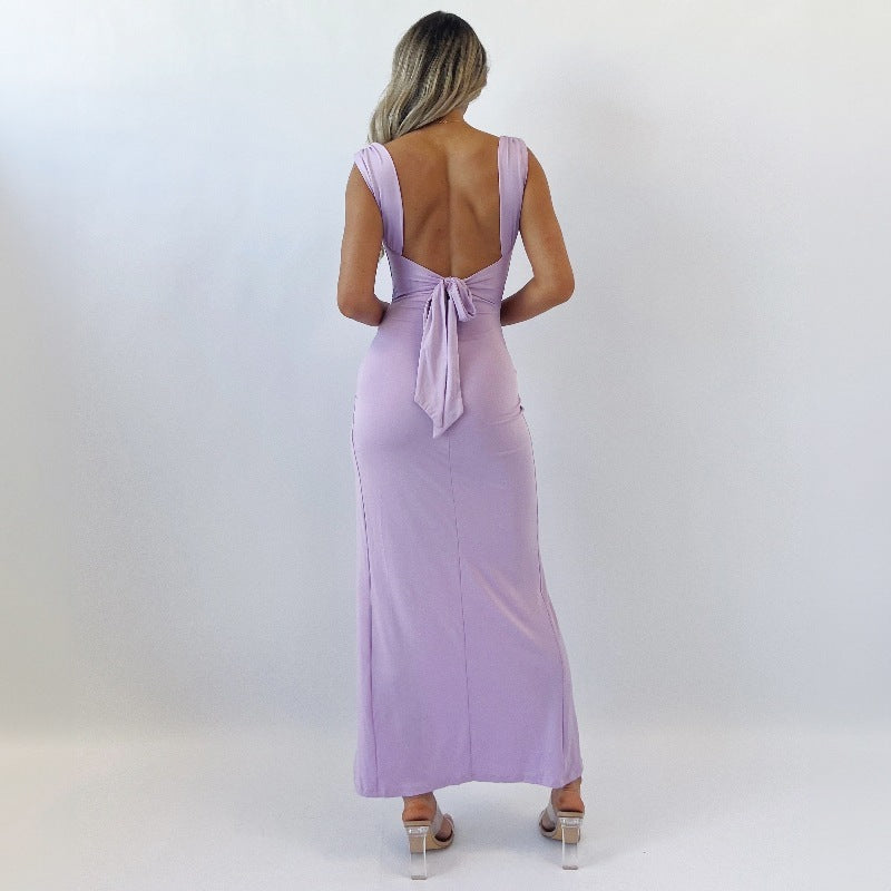Robe Slim Fendue Nœud Dos