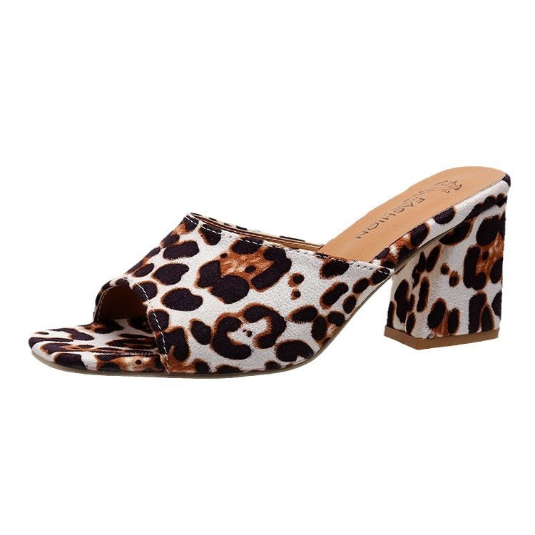 Mules Léopard à Talons Carrés