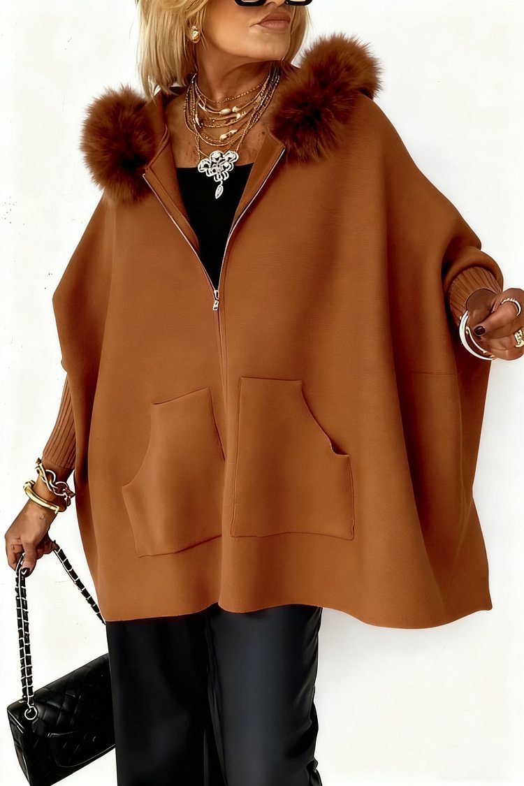 Women's Fur Collar Solid Colour Casual Jacket