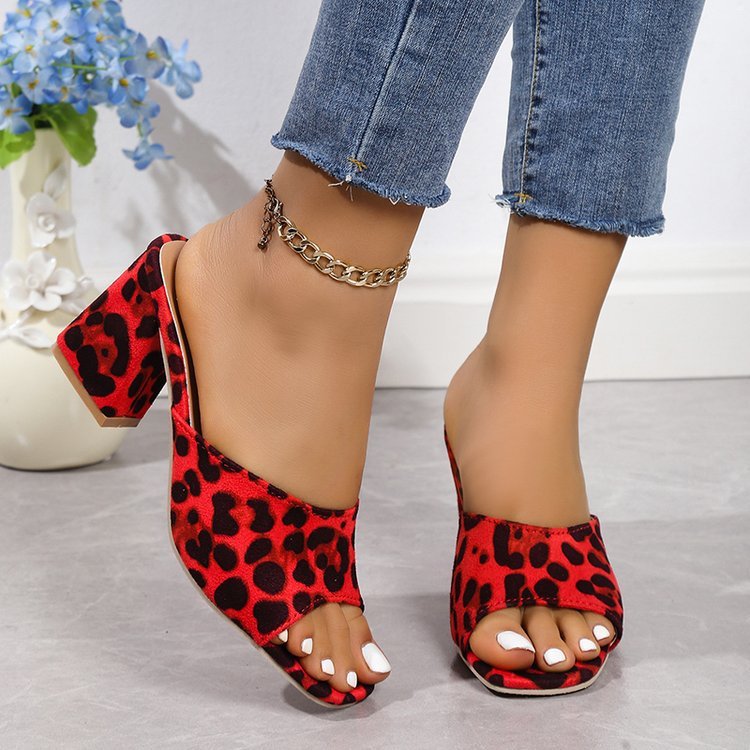 Mules Léopard à Talons Carrés