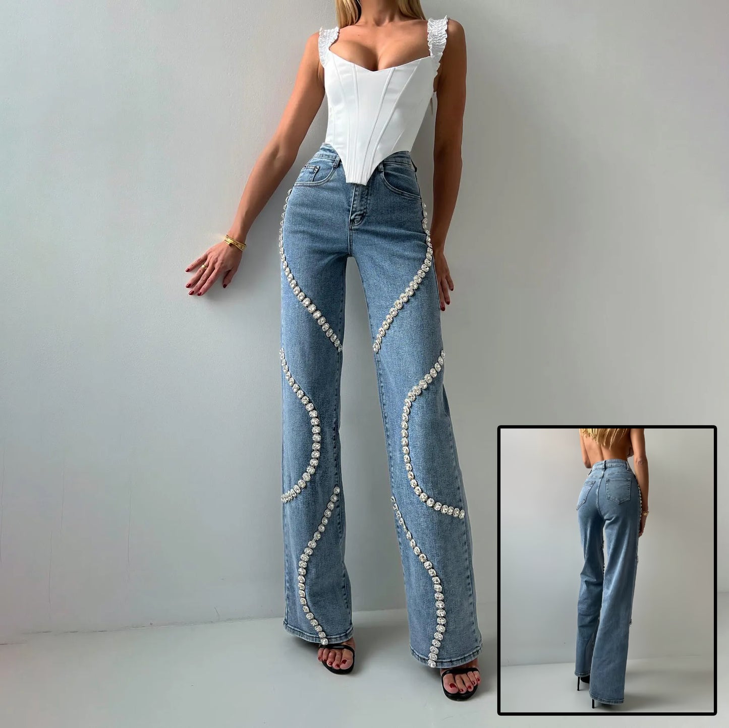 Jean Droit Strass Femme