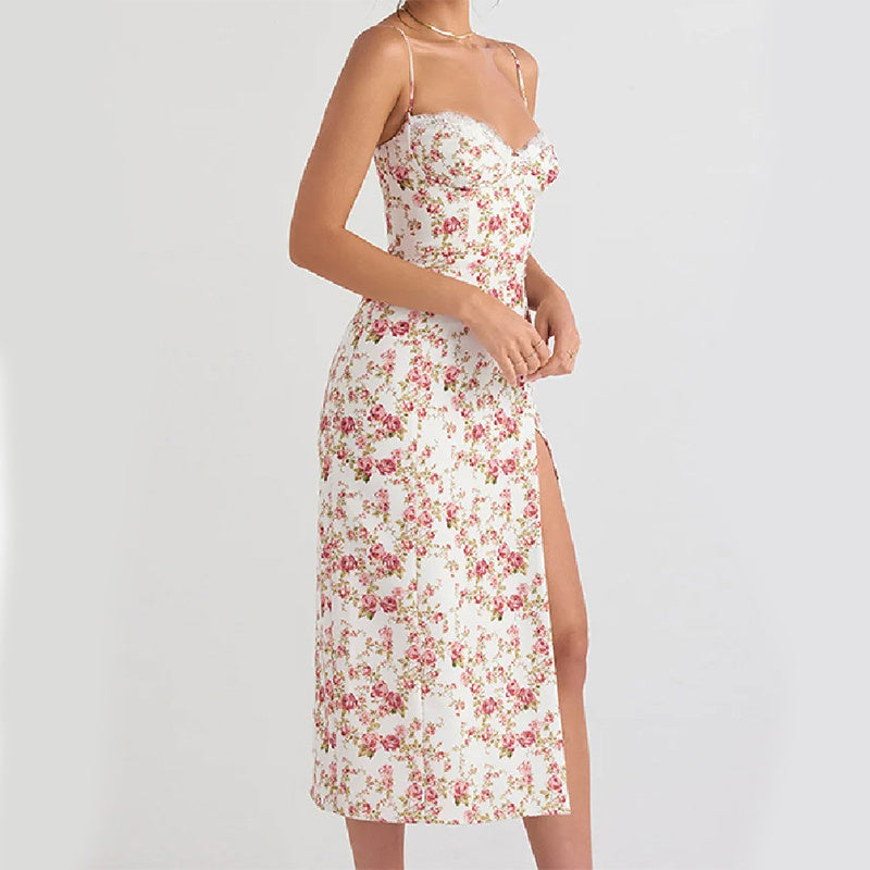 Robe longue fleurie fendue sexy