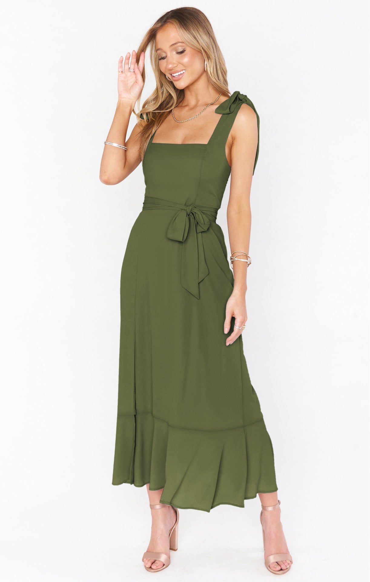 Robe Bretelles Fente Lacets