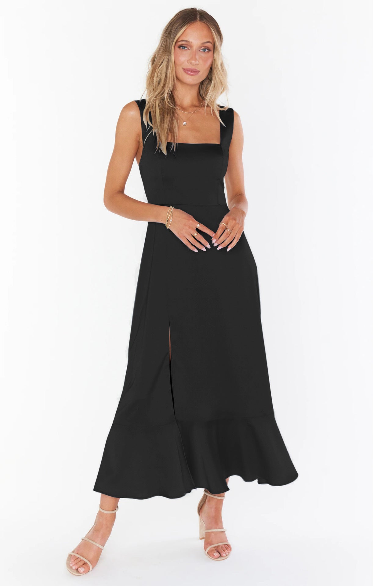Robe Bretelles Fente Lacets
