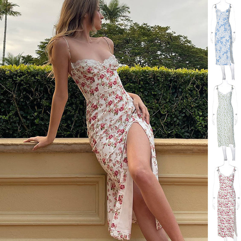 Robe longue fleurie fendue sexy
