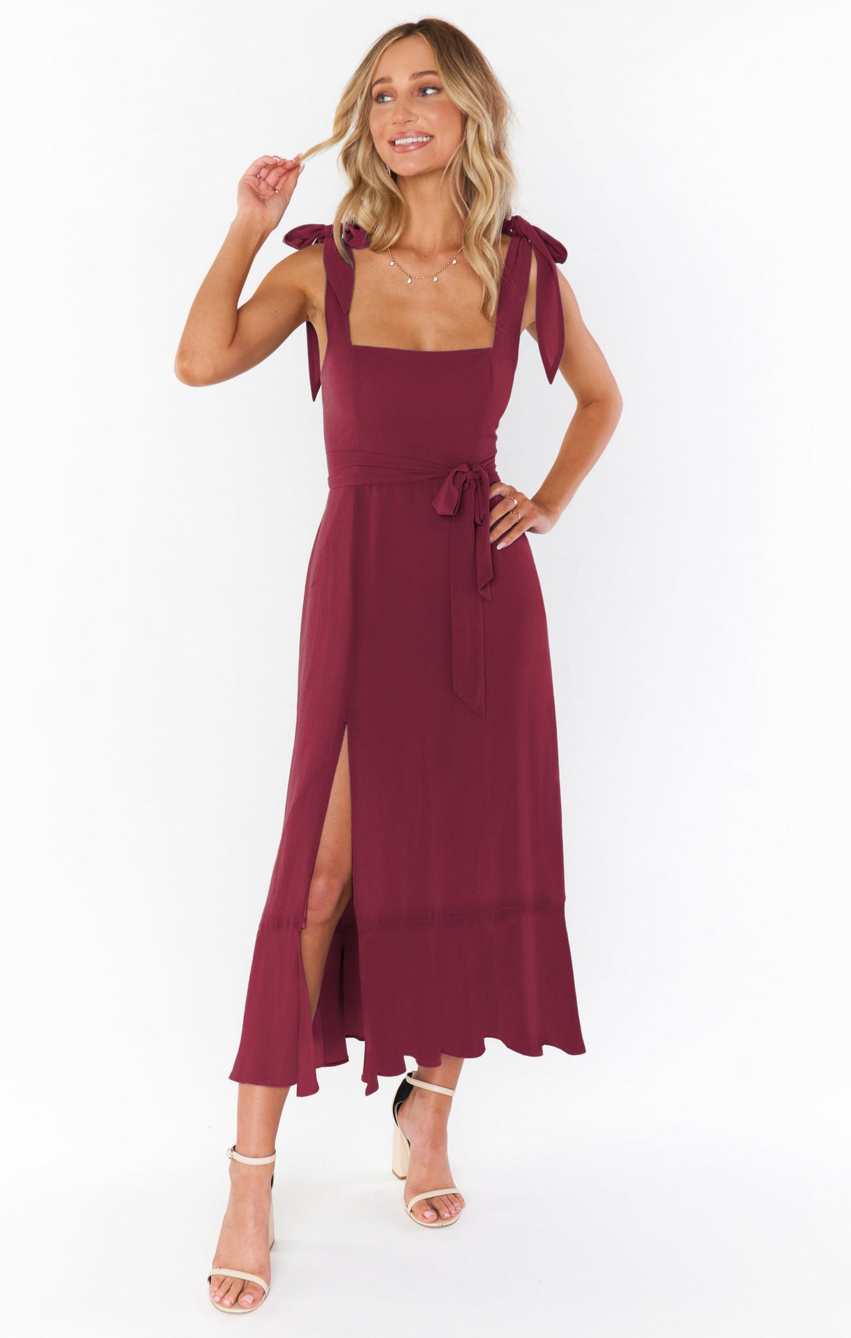 Robe Bretelles Fente Lacets