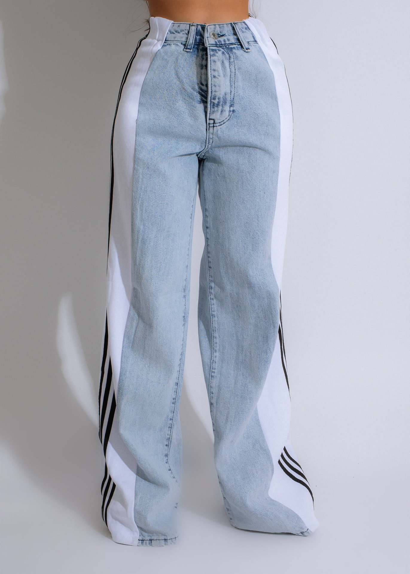 Jean Large Taille Haute à Rayures